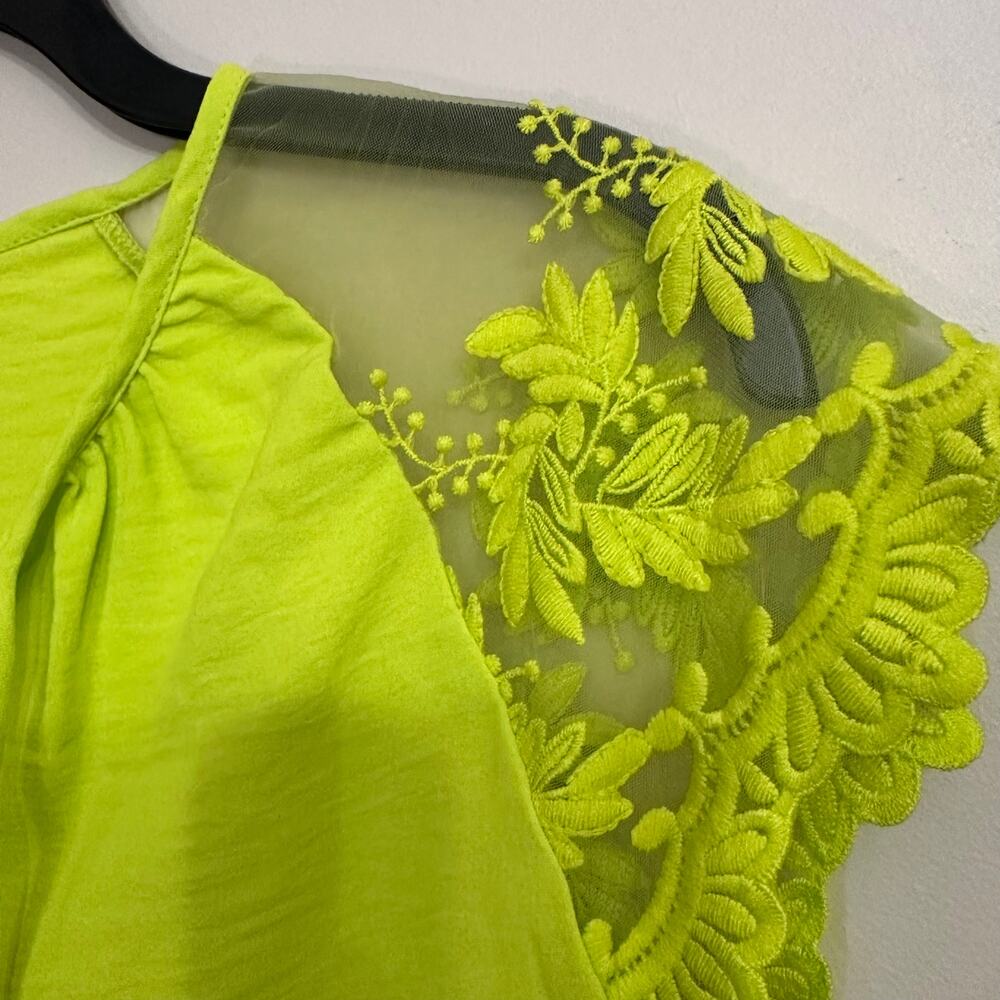 Adrianna Papell Neon Lime Lace Cold Shoulder Blouse XL - Picture 7 of 8